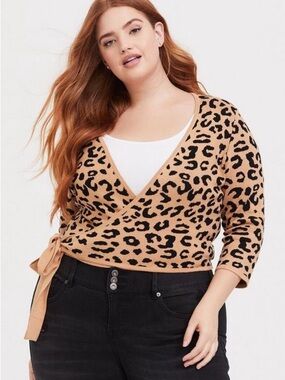 Torrid Caramel Leopard Crop Wrap Sweater Size 6X